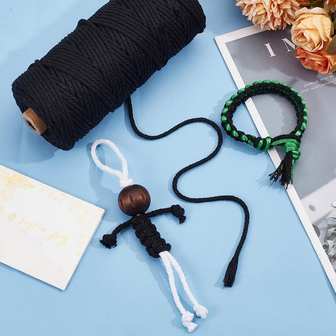 SUNNYCLUE 109 Yards/100m 3mm Black Cotton Strings Beading Cotton Cord Twisted Twine String Thread Findings for Jewelry Making Supplies DIY Bracele...