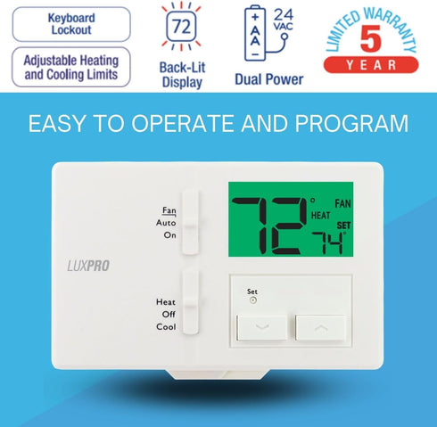 Lux Pro P111 Non-Programmable Thermostat; 1 Heat, 1 Cool; Batteries Included...