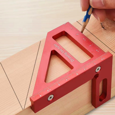 Imperial 3D Multi-Angle Measuring Ruler, Red 45/90 Degree Aluminum Alloy Woodworking Square Protractor, Miter Triangle Ruler High Precision Layout...
