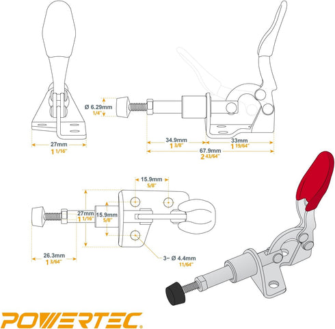 POWERTEC 6PK Toggle Clamp, 100lbs Holding Capacity, 301A Quick Release Push Pull Clamp for Woodworking Jigs and Fixtures, Pocket Hole Jigs, Weldin...