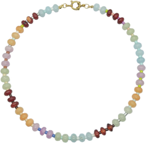 Beaded Gemstone Necklace for Women,Trendy Boho Colorful Rainbow Beaded Choker Necklace,Natural Stone Necklace Surfer Beach Necklace,Summer Handmad...