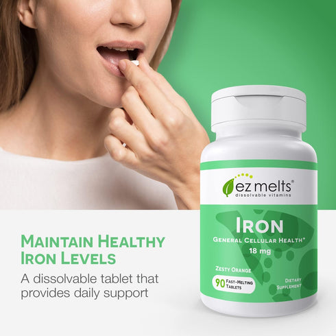 EZ Melts Dissolvable Iron Supplement 18 mg, Sugar-Free, 3-Month Supply...