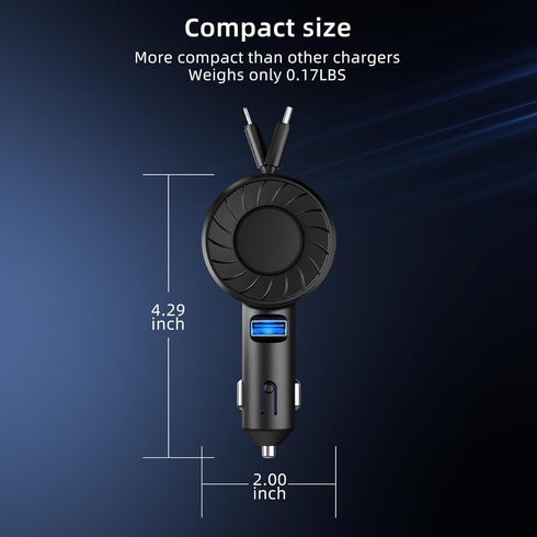Retractable Car Charger, 2 Pack USB C Car Charger 3 Ports 50W Fast Charging Adapter, Type C Cigarette Lighter for iPhone 15/14/13/12 Pro Max/Apple...