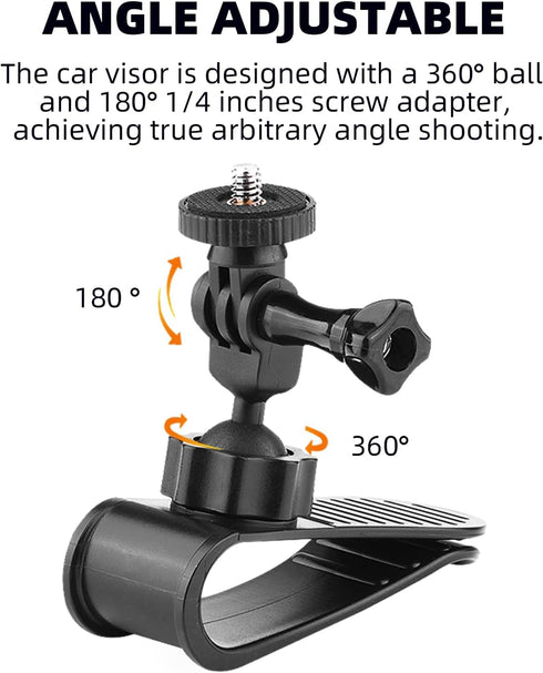 Car Sun Visor Mount for Insta360 X4 X3 X2 DJI Osmo Pocket 3 Action 4 3 Gopro 12 11 10 9 8 7 Car Sun Visor Holder with Phone Clip for Vlog/Video PO...