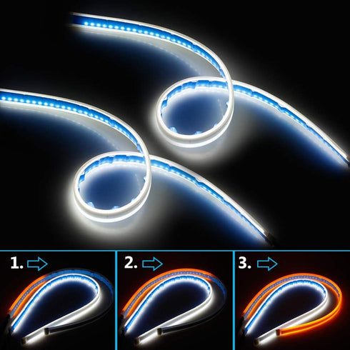LEADTOPS Flexible LED Strip 2 Pcs 24 Inch Dual Color Headlight Surface Tube White & Amber Daytime Running Waterproof Switchback Sequential Lamp Tu...