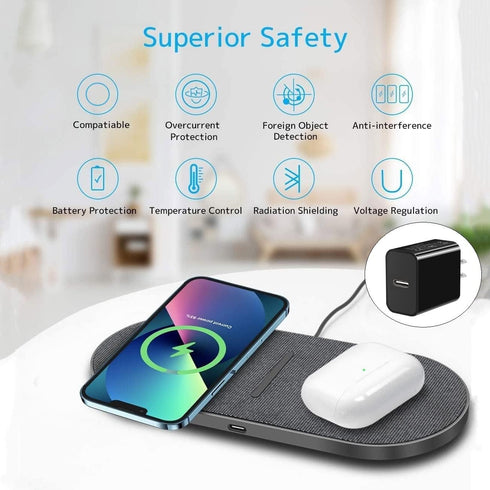 40W Wireless Charging Pad,Dual 20W Charging mat for Apple iPhone 15 14 13 12 11 Pro/Max/Mini/Plus/XS/XR,Airpods 3/2/Pro,2 in 1 Wireless Phone Char...