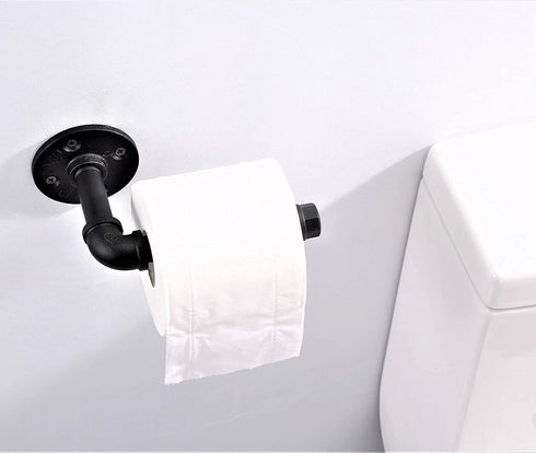 Industrial Style Toilet Paper Holder Vintage Metal Iron Pipe Wall Mounted Towel Rack Roll Holder for Bathroom Kitchen Bedroom,Rust Free,Matte Blac...
