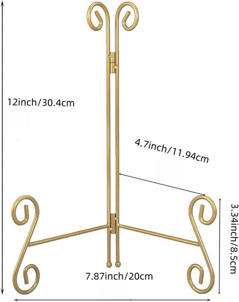 Gold Plate Stand, 12 Inch Decorative Plate Holder for Displaying Platters, Heavy-Duty Metal Easel Stand for Picture, Photo Frame, Plates, Books an...