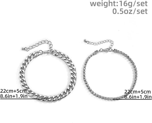 Gold Anklets for Women Shiny Rhinestone Cuban Link CZ Chain Ankle Bracelets Silver Layered Zircon Chains Tennis Anklet Set Dainty Cute Boho Beach ...