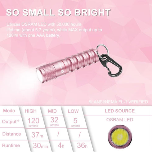 LUMINTOP EDC01 Pink Keychain Flashlight 120 lumen AAA Flashlight 32 Hours Long Lasting IPX-8 Waterproof EDC light for Everday...