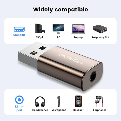 MOSWAG USB to 3.5mm Audio Jack Adapter?2 pack?, USB to Audio Aux Adapter, External Sound Card Converter Compatible with Headset Windows, Desktops,...