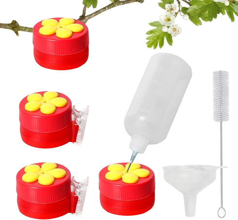 Handheld Hummingbird Feeder with Clips, 4 Pack Window Red Wild Bird Feeders with Cleaning Brush Bottle Funnel Set for Tree Branch Outdoors Hanging...
