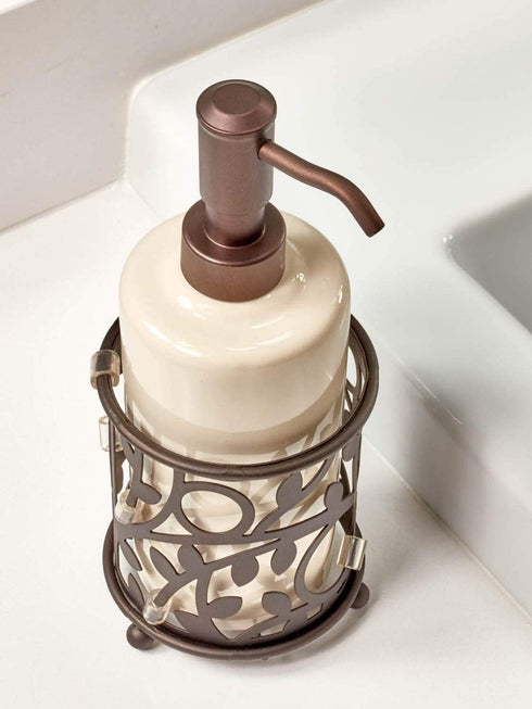 iDesign Ceramic Soap Dispenser Pump, The Vine Collection - 13oz, 3.5" x 3.5" x 8.75", Vanilla and Bronze...