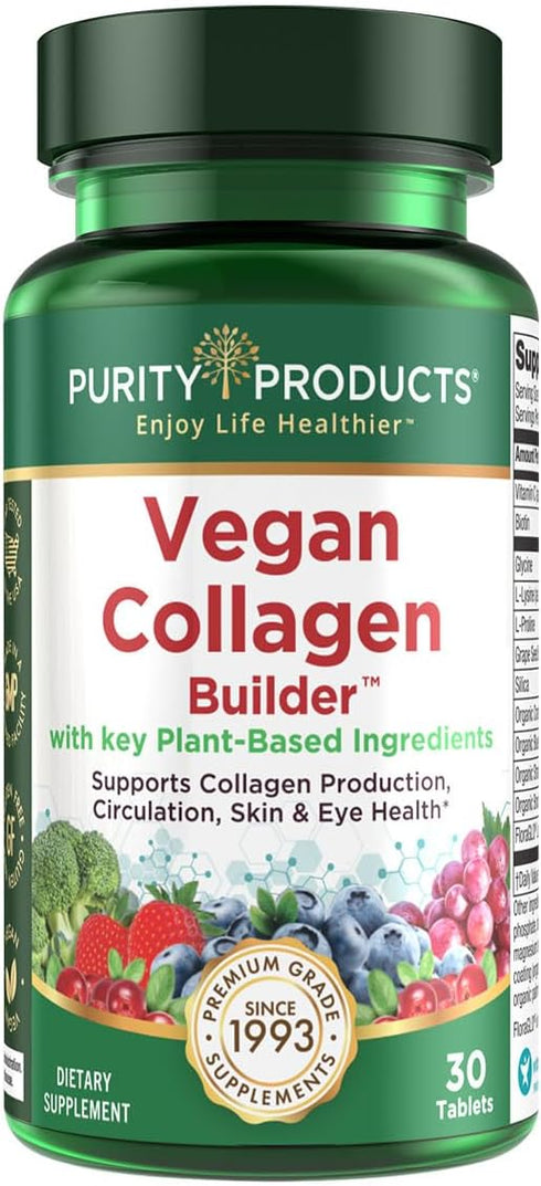 Vegan Collagen Builder - Organic Whole Foods Fruits + Veg, Silica, Lutein, Vitamin C, Biotin, Grape Seed - Amino Acids Glycine, Lysine + Proline C...