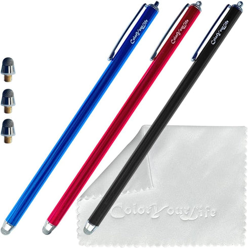 3-Pack 7.3’’ Fine Micro-Knit Mesh Tip Capacitive Stylus Pens for Touch Screens with Replaceable Mesh Tips, Extra Long Universal Stylus Pens and Cl...