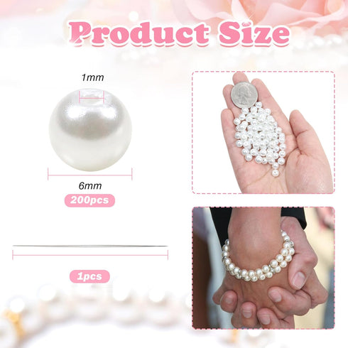 TOAOB 200pcs Pearl Beads for Jewelry Making 6mm White Craft Pearl Beads Glass Loose Beads for DIY Bracelets Necklaces Earrings Home Decoration and...