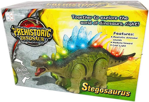 Liberty Imports Electronic Walking Jurassic Stegosaurus Dinosaur Toy Figure with Swinging Tail Action, Roaring Sounds and LED Lights - Battery Ope...