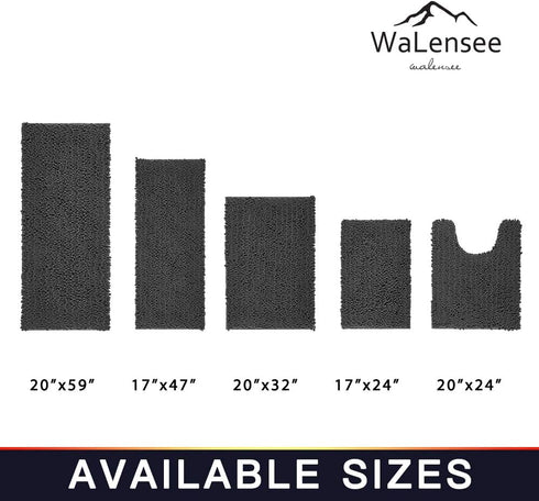Walensee Bathroom Rug Non Slip Bath Mat (24x17 Inch Dark Grey) Water Absorbent Super Soft Shaggy Chenille Machine Washable Dry Extra Thick Perfect...