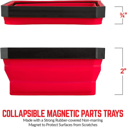 Collapsible Magnetic Parts Tray Set - (Pack of 3) Tool Trays for Screw, Bolts, Nuts, Washers, Pins and Other Small Metal Parts - 4.25 Inch Square ...