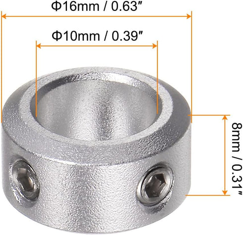 4pcs Shaft Collar 10mm Bore Aluminum Alloy Set Screw Shaft Collars, 16mm OD, 8mm Width, for Wheel Barrow Axle, Gearbox Assemblies, CNC Machine Too...