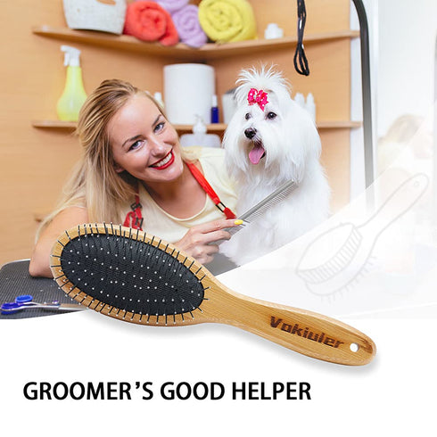 Dog Brush Cat Brush, Vokiuler Double Sided Bristle and Pin Pet Brush for Dog Grooming, Real Boar Bristle Shedding Brush with Bamboo Handle for Lon...