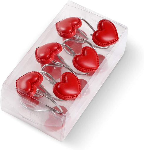 CHICTIE Red Heart Shower Curtain Hooks Rings,Set of 12 Decorative Shower Curtain Hooks,Valentines Day Stainless Steel Rust Resistant Shower Rings ...