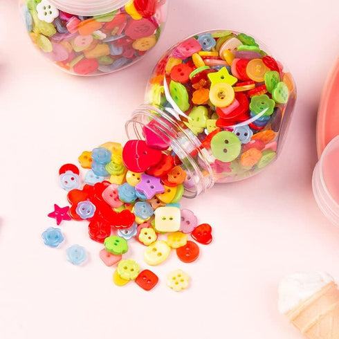 AKOAK 1 Bottle (Approx. 400Pcs) Handmade Candy-Colored Children's Clothing Buttons, Square/Heart-Shaped/Flower-Shaped, a Variety of Shapes and Col...