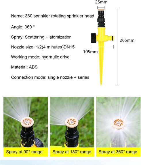 360° Rotation Auto Irrigation System Garden Lawn Sprinkler Patio, Garden Sprinkler Lawn Sprinkler, 90°/180°/360°, Adjustable at Will for Outdoor G...