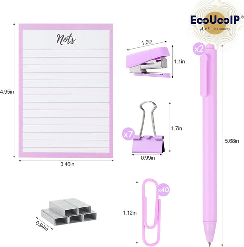 EooUooIP Desk Accessories Binding Set,Practical and Beautiful Lavender PurpleOffice Supplies Set,Stapler Hole Puncher Paper Clips and Ballpoint Pe...