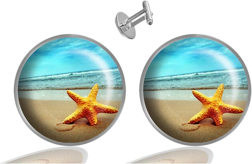 Custom Classic Jewelry Tuxedo Shirt Sliver Cufflinks Men's Unique Business Wedding Gifts (Starfish Summer)...