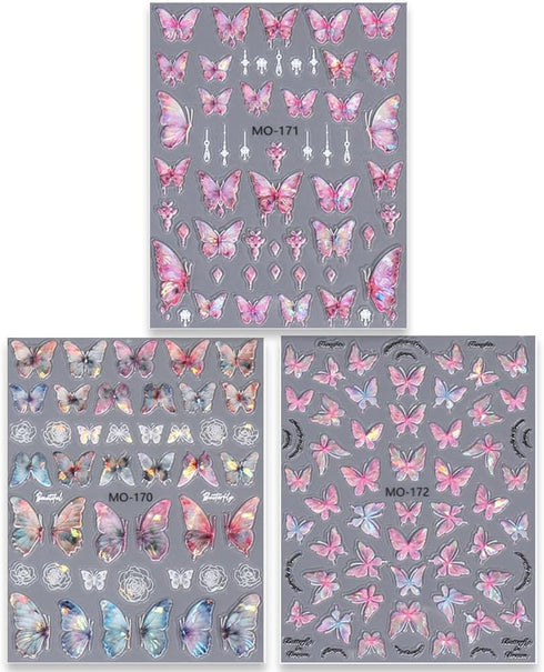 5D Aurora Butterfly Nail Stickers for Women Cartoon Butterfly Nail Art Stickers for Nail Designs Embossed Butterfly Stickers for Nails Design Rose...