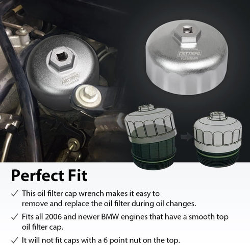 FIRSTINFO F3545BMW 86.6 mm 16 Flutes Oil Filter Wrench for BMW Engines Cartridge Style Oil Filter Housing Caps...