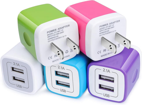 USB Charger Plug,Wall Charger,Charging Block,5-Pack 2.1A/5V Portable Power Cube Charger Adapter Compatible for iPhone 15/14/13/12/11 Pro Max/Xs Ma...