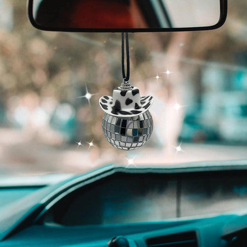 Black Cow Print Car Accessories, Car Disco Ball, Disco Ball Car Mirror Ornament, Car Mirror Hanging Accessories, Cowboy Hat Car Charm, Disco Ball ...