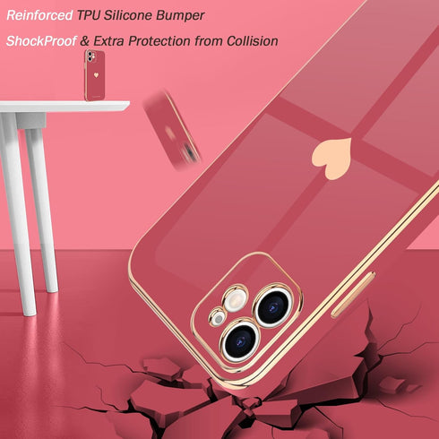 Teageo Compatible with iPhone 12 Case for Women Girl Cute Love-Heart Luxury Bling Soft Back Cover Raised Full Camera Protection Bumper Silicone Sh...