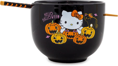 Hello Kitty Sanrio Pumpkins Ceramic Ramen Dinnerware Set | Includes 20-Ounce Noodle Bowl and Wooden Chopsticks...