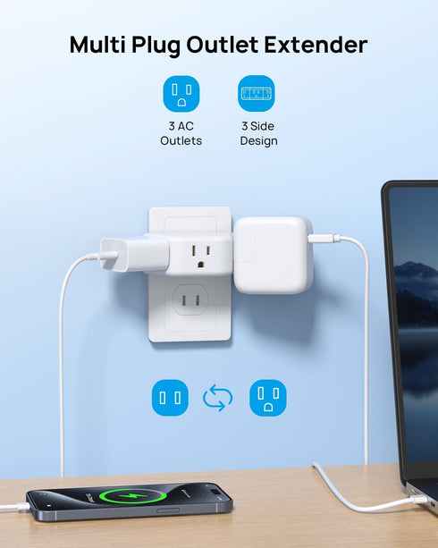 TROND 2 Prong to 3 Prong Outlet Adapter 2 Pack - Outlet Extender with 3 AC Outlets, 3-Way Outlet Splitter, Cruise Ship Essentials, 2 Prong Plug Ex...