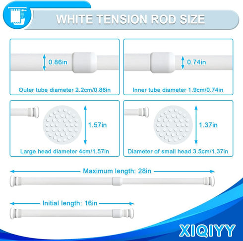 Small Tension Rods 16 to 28 inch ,Adjustable Shower Spring Tension Rod Short for Windows,Closet,Curtain,Doorway,Upgrade Diameter 1 inch,White...