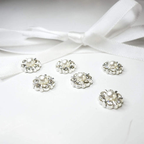 50 pcs Rhinestone Pearl Buttons Accessory Decoration Set for DIY Scrapbooking Embellishments Wedding Bouquet Flower Centre Home Decor 12mm (Silver...