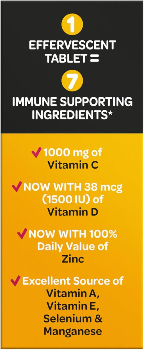 Airborne 1000mg Vitamin C with Vitamin D & Zinc, Sugar Free Multivitamin Immune Support Supplement, Antioxidants Vitamins A C & Vitamin E, 30 Effe...