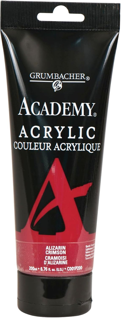 GRUMBACHER Academy Acrylic Paint, 200ml/6.8 oz. Plastic Tube, Alizarin Crimson (C001P200)...