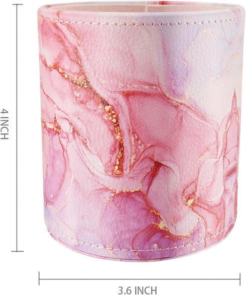 WAVEYU Pen Holder for Women Girls, Pencil Cup Pink Desk Decor, Makeup Brush Holder Large Pu Leather Multi-Functional Organizer Cup for Office, Cla...