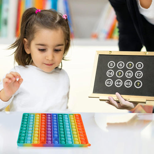 7.8in Big Size P0pp Math Toys , Rainbow Square Fidget Ttoy 100bubbles Stress Relieving Fidget Game for Teachers to Create Kinds of Math Manipulati...