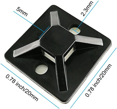 HS Zip Tie Mounts 3/4 Inch Self Adhesive with Screw Hole Cable Wire Tie Mounting Base Holder (100 Pack) Squares,Black...