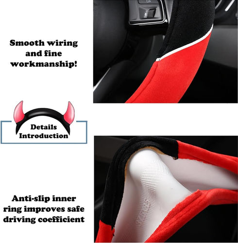 Cute Devil Car Steering Wheel Cover Non-Slip Plush Steering Wheel Covers Protector for Women Girls, Car Interior Accessories, Universal Fit 15 Inc...