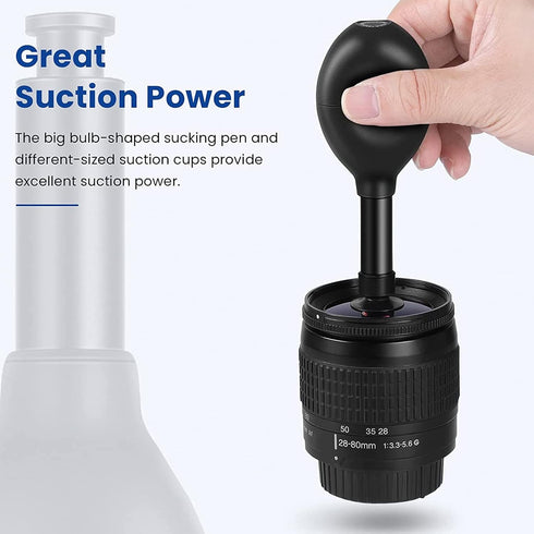 Lens Sucker Kit, 8-in-1 Sucker Kit with 7 Interchangeable Strong Suction Cups, Long Anti-Static Pen Manual Vacuum Suction Pen Lens Puller Repair T...