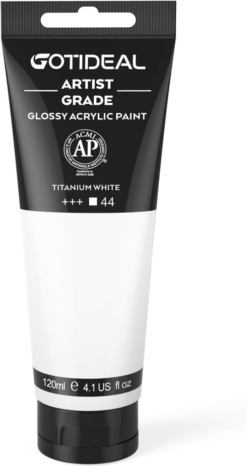 GOTIDEAL Acrylic Paint Titanium White Tubes(120ml, 4.1 oz) Non Toxic Non Fading,Rich Pigments for Painters, Adults & Kids, Ideal for Canvas Wood C...