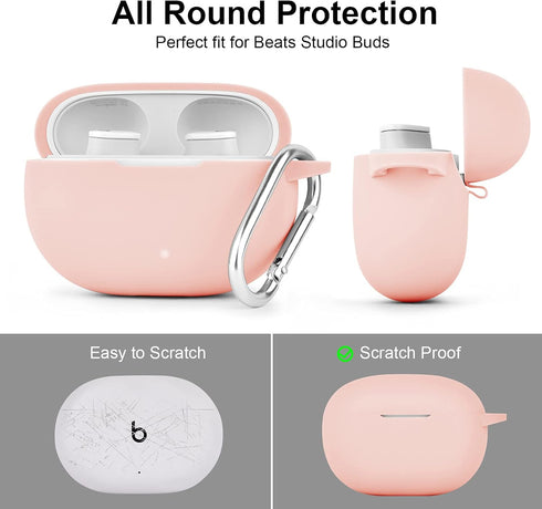 AIRSPO Silicone Case Compatible with Beats Studio Buds Case 2021 Soft Protective Cover for Beats Wireless Earbuds with Keychain (Pink)...