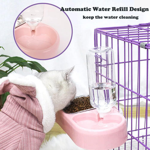 Crate Dog Cat Bowls, Dog Water and Food Bowl Set with Detachable Stainless Steel Bowl and Automatic Water Dispenser Bottle, Hanging Pet Cage Kenne...