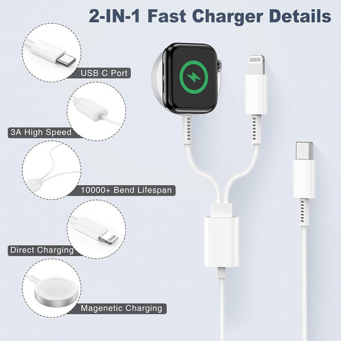 ???????? ???????????????? Apple Watch Charger,2-in-1 USB C Charger for iWatch & iPhone,3FT Fast Charging Cable with 20W Fast Wall Charger for Appl...